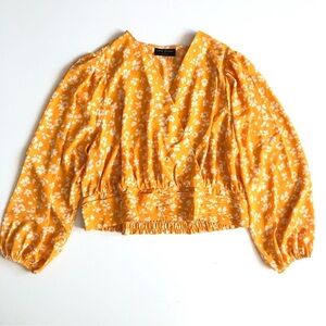 Lane Bryant Yellow Long Sleeve Blouse Floral Print Surplice Front Size 20